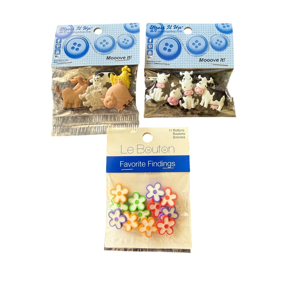 Lot of Novelty Buttons Bundle Farm Animals Flowers NEW